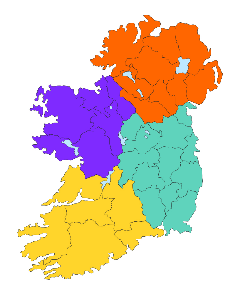 Map of Ireland regions